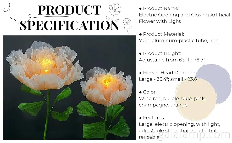 Decoração floral de peônia rosa encantadora com luz para eventos